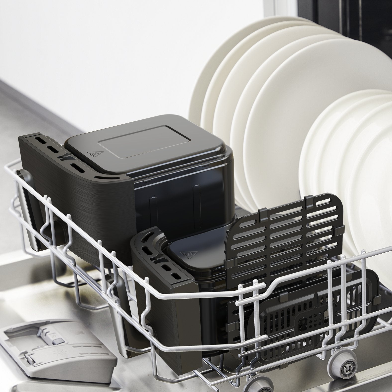 Freidora De Aire Caliente Doble Tefal Dual Easy Fry & Grill Negra, 2.700 Vatios, 2 Cestos 5,2 Litros + 3,1 Litros Ey905b