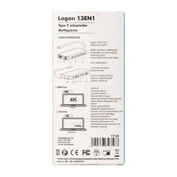 Silverht Adaptador Type-C Logan 13 En 1 Aluminio