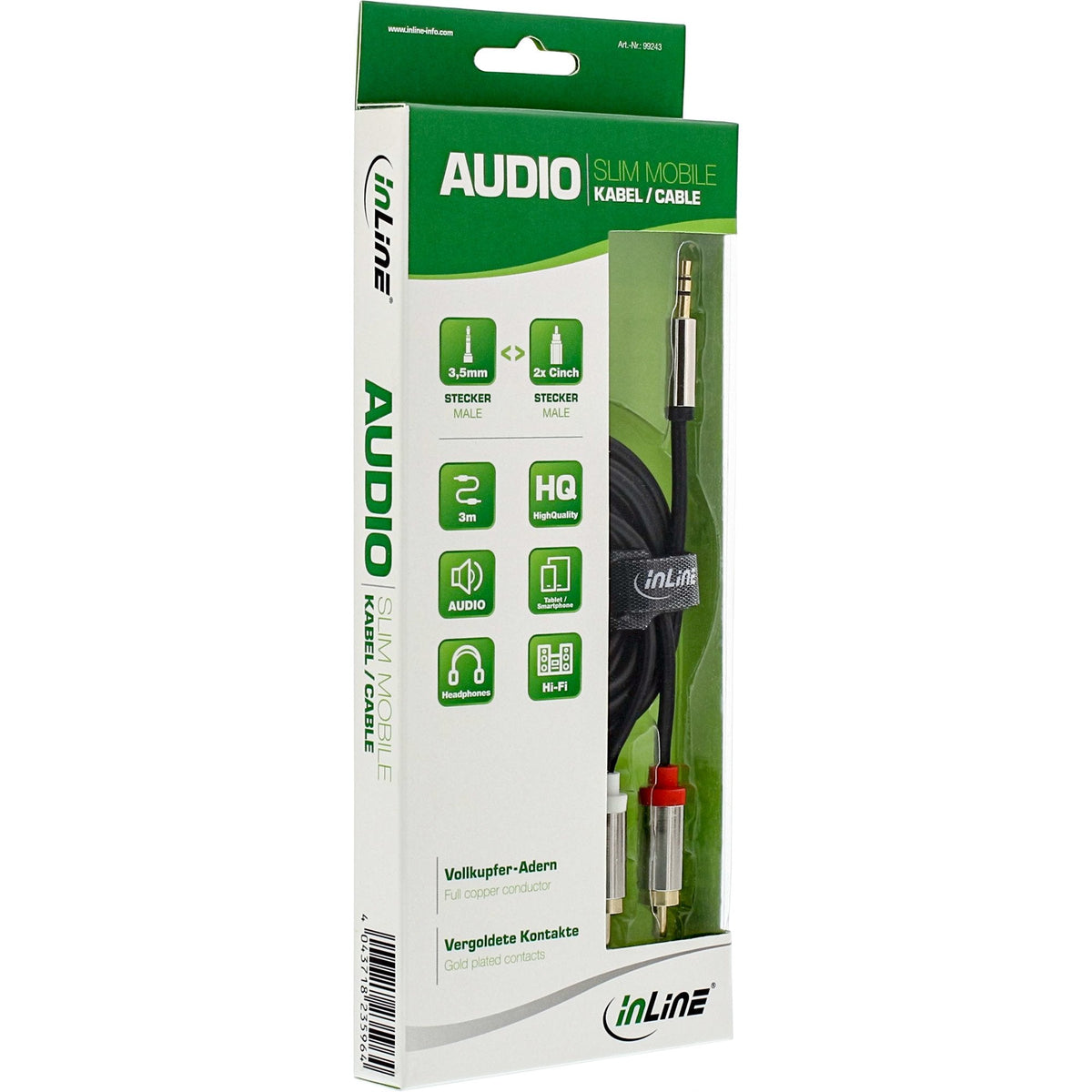 Cable De Audio Delgado Inline De 3,5 Mm Macho A 2x Rca Macho De 10 M