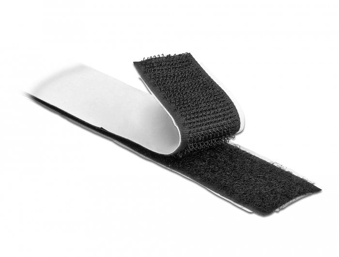 Delock Cinta De Velcro Autoadhesiva Con Adhesivo Y Cinta De Bucle L 5 Mx W 25 Mm Negro