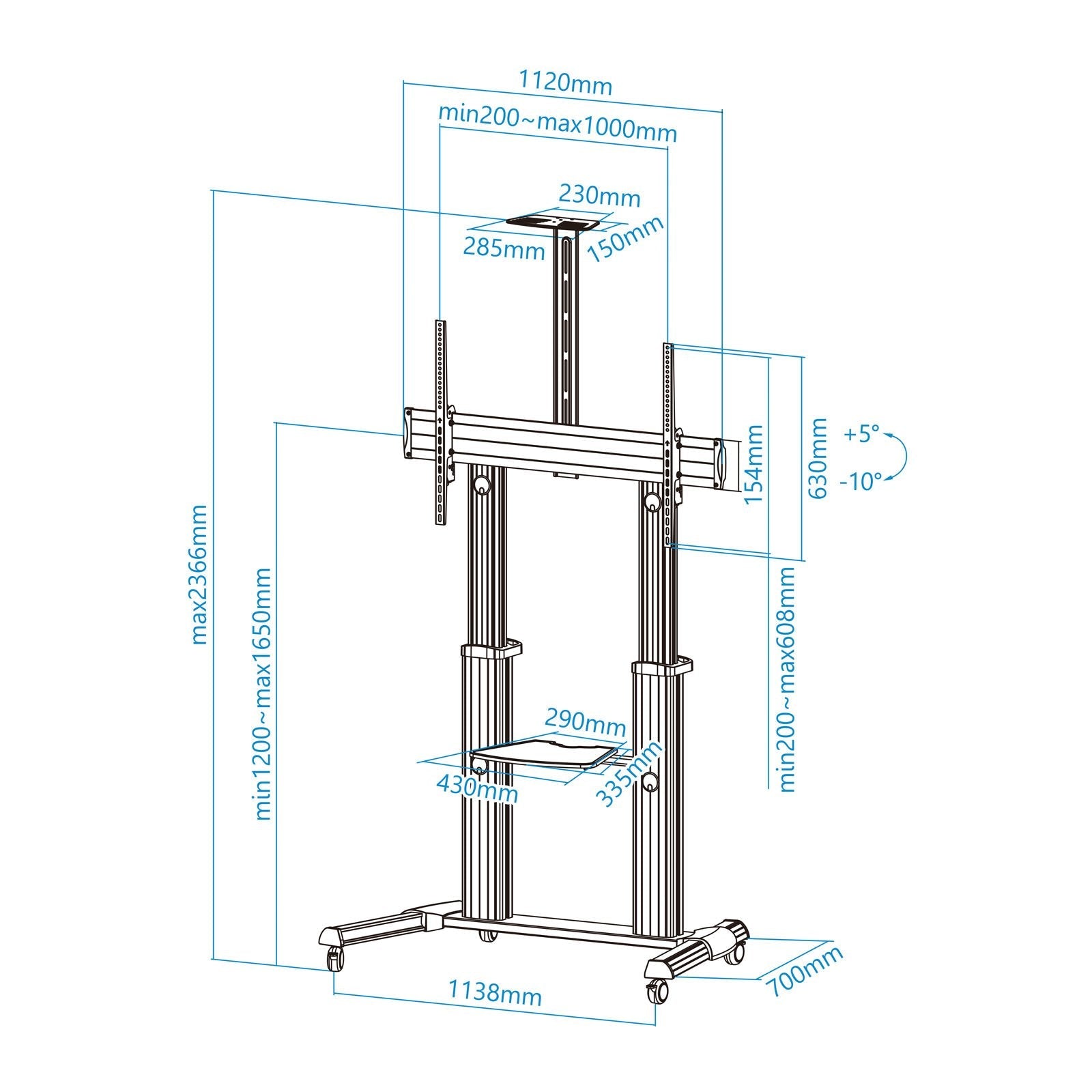 Tooq Soporte Suelo Ruedas Aluminio 60-100 - Plata