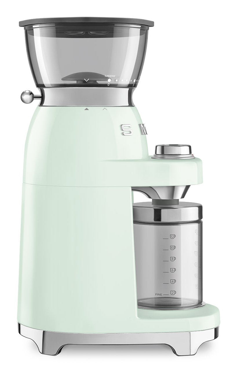 Molinillo De Café Smeg Cgf03pgeu, 15 Grados De Molienda, Depósito De 240 G, 150 W, Verde Claro.