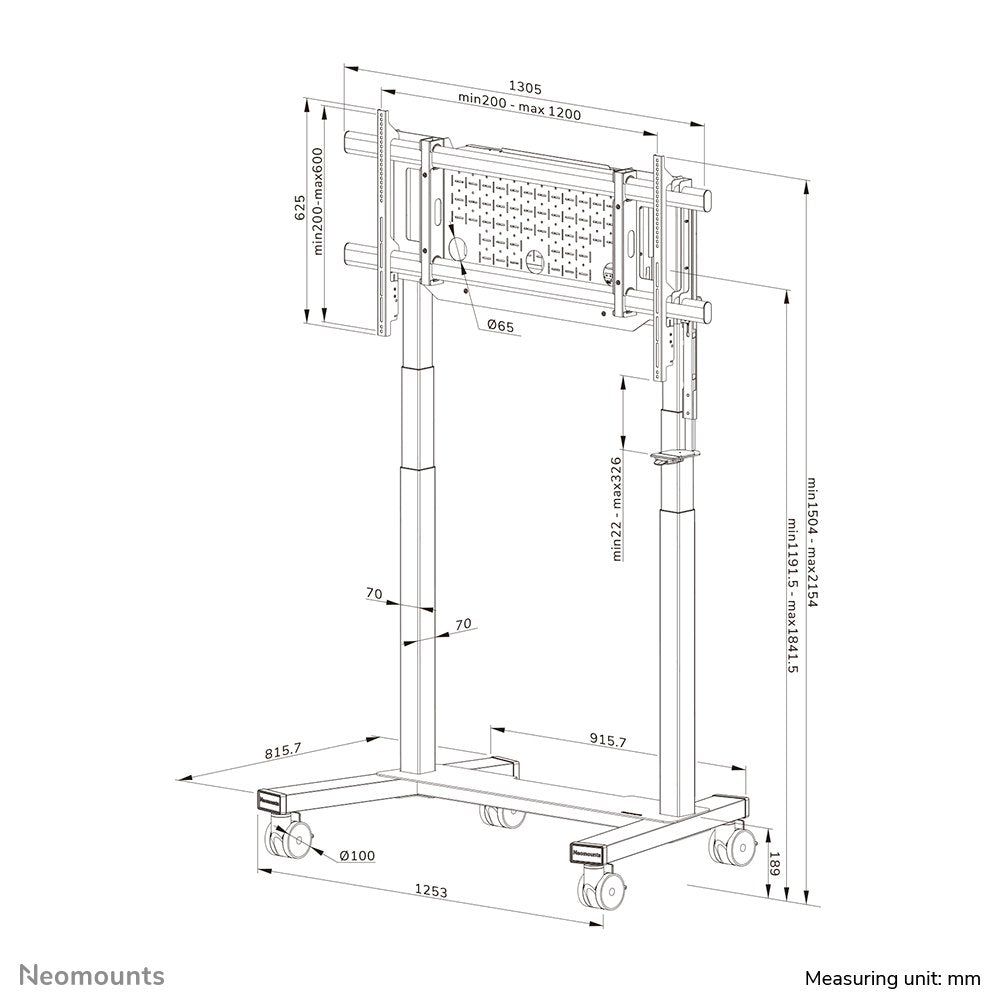 Neomounts Rollwagen 1200x600 -160kg 75-115'' Elektrisch Höv Negro