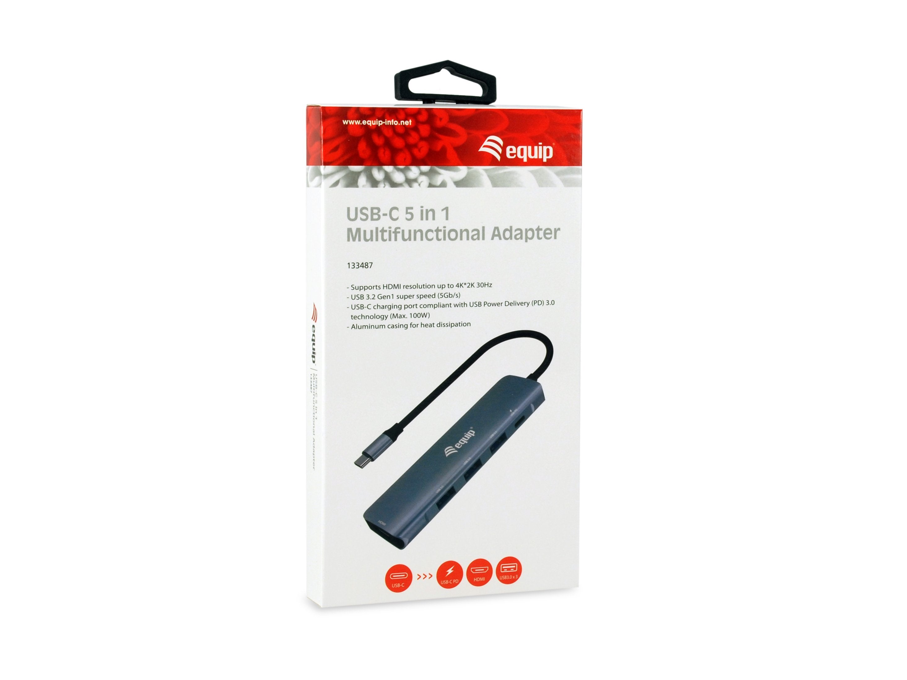 Equip Adaptador Usb-C -> Hdmi,Usb3.0,Pd        4k30hz 0.15m Gr