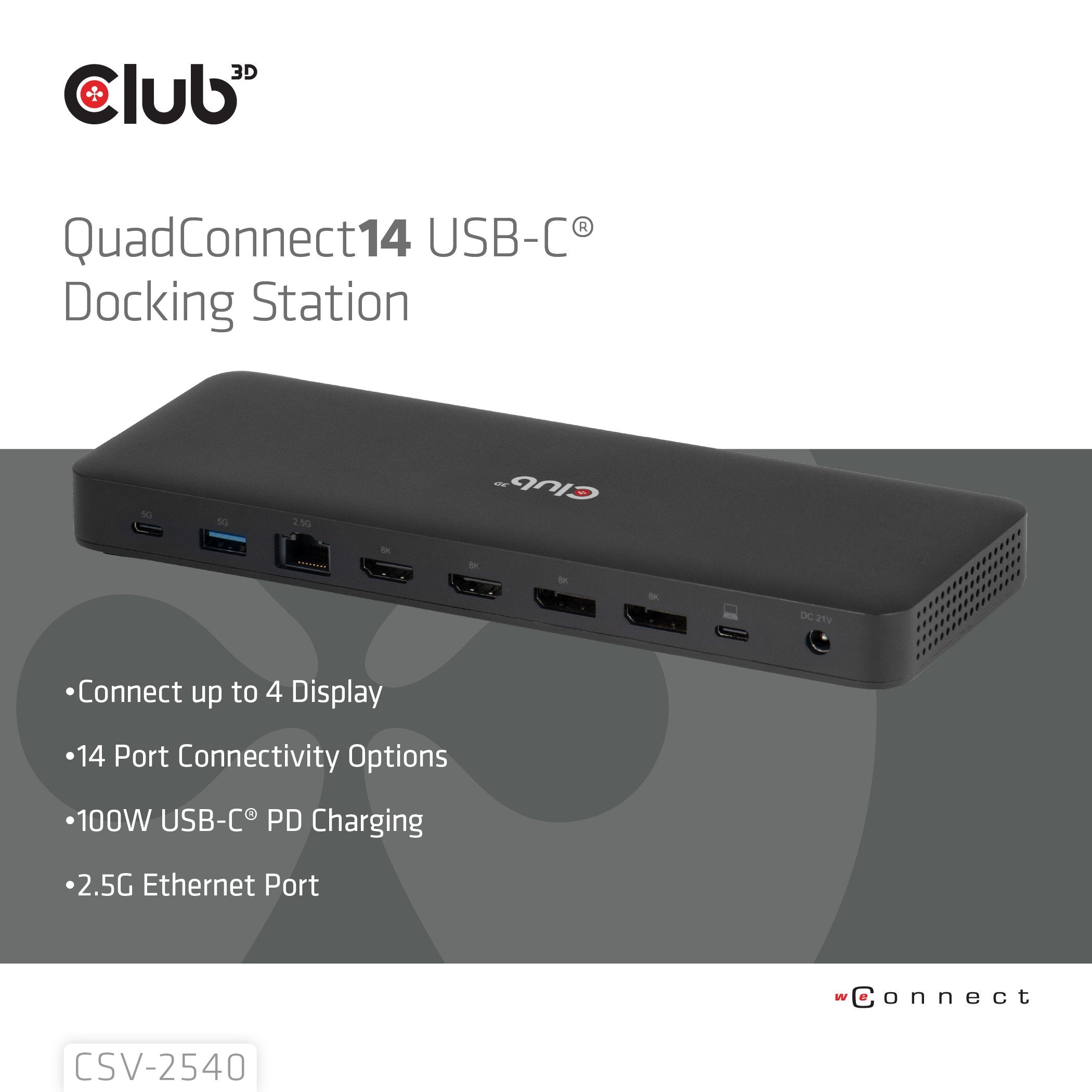Club3d Usb-C 14in1-Dock>2xdp2.1 2xhdmi 3xusb-C 4k60hz Pd100w Retail
