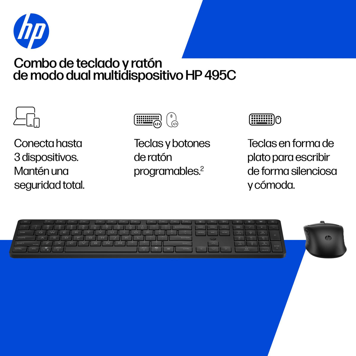 EAN 0198990955261 - HP Multi-Device Dual-Mode Mouse and Keyboard Combo 495C teclado Ratón incluido Hogar / Oficina USB + RF W imagen 2