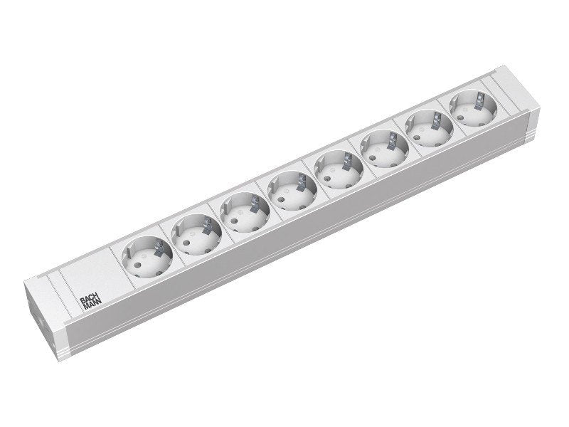 Bachmann Regleta De Enchufes De 19 "Pvc 1.5u, 8 Plegables, Gris Claro 2.0m, Sin Interruptor