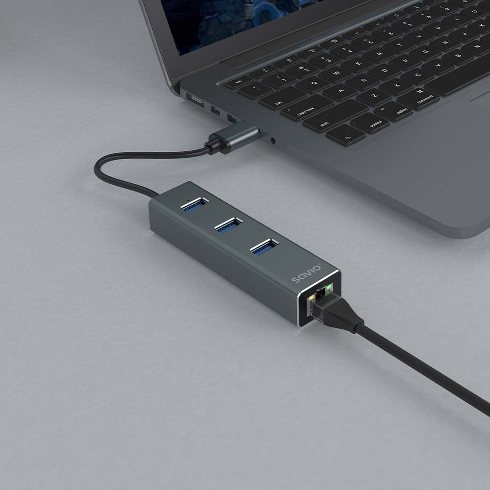 EAN 5901986047773 - Savio AK-57 USB-A - 3 x USB-A HUB with RJ-45 Gigabit Ethernet adapter 5000 Mbit/s grey USB 3.2 Gen 1 (3.1 imagen 5