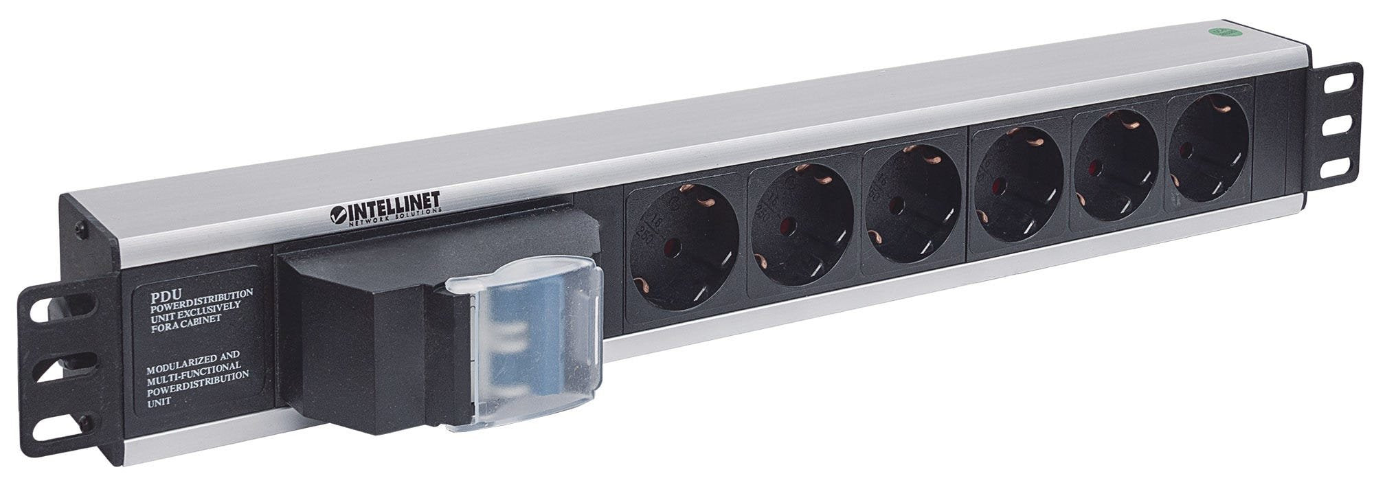 Intellinet Regleta Para Rack, 1.5u, Vertical, Aluminio, Negro, Gris, 6 Salidas Ac, Tipo F