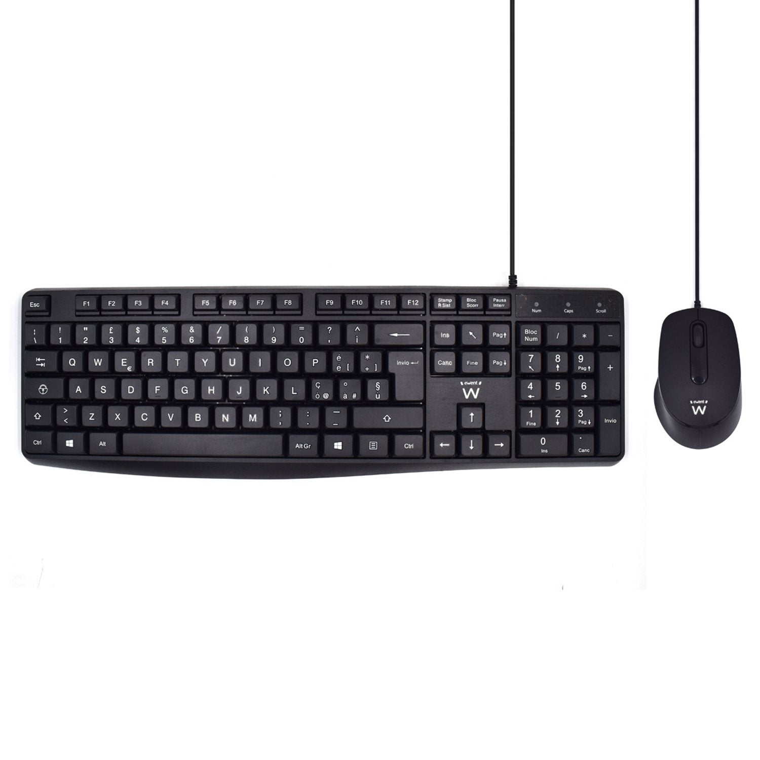 Ewent Pack Teclado + Raton Para Oficina - Teclas Silenciosas De Perfil Bajo - 1000dpi - Disposicion Italiana Qwerty It
