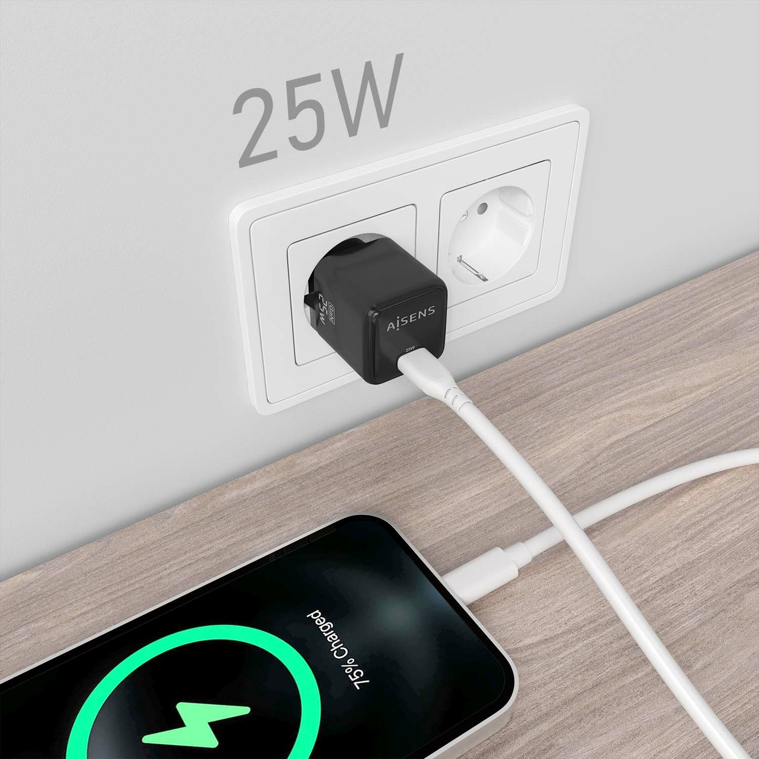 Aisens Cargador Gan 25w - 1xusb-C Pd3.0 Qc4.0 - Negro