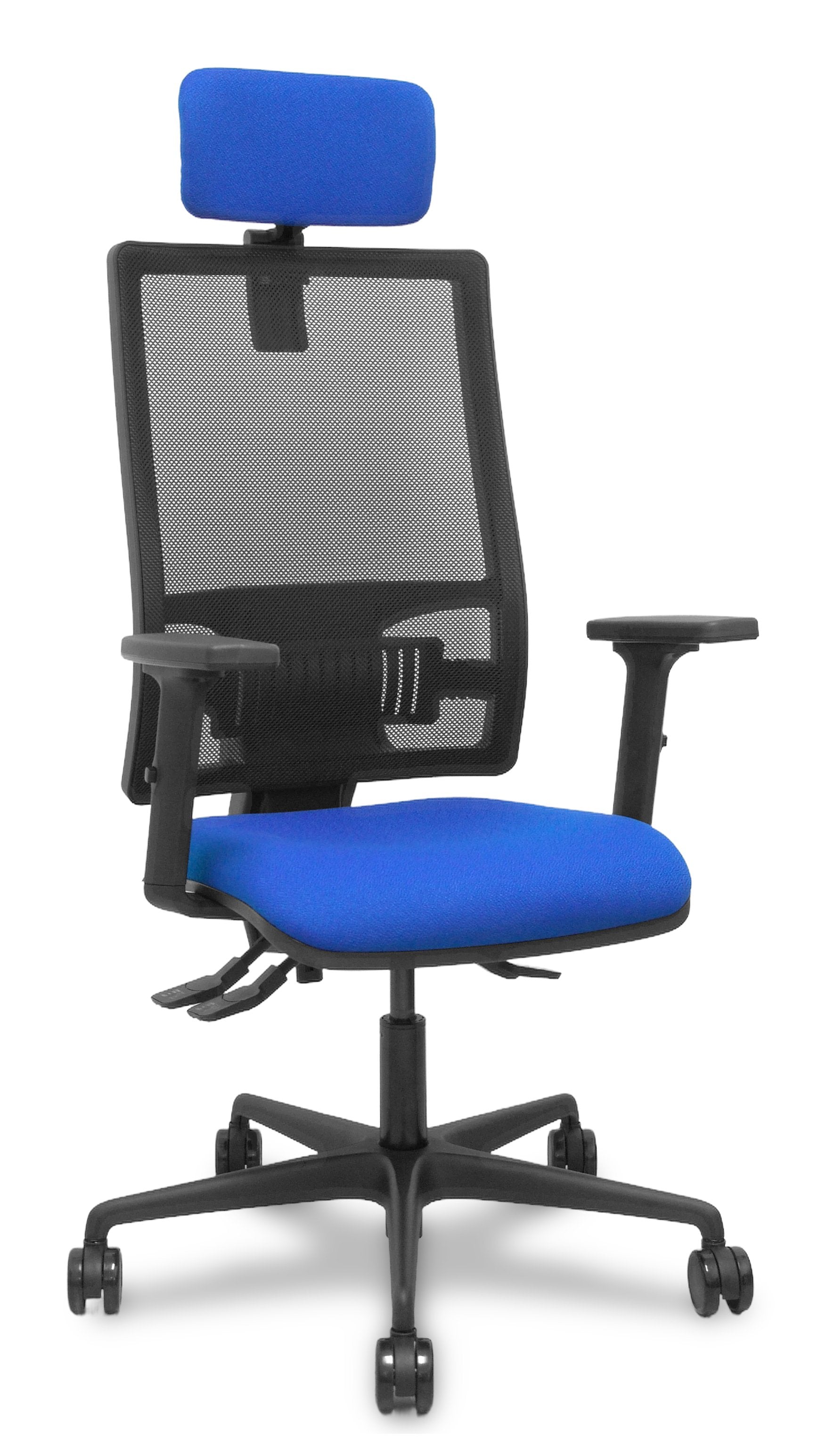 Piqueras Y Crespo Silla Bormate Asincro Malla Negra Asiento Bali Azul Brazos 2d Ruedas 65mm Cabecero Regulable