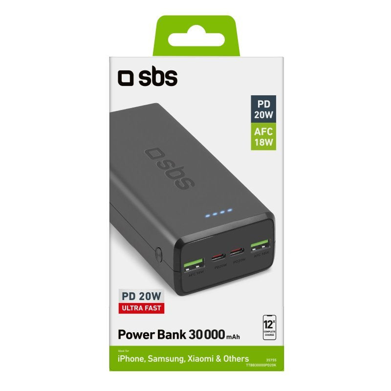 Batería Externa Sbs Ttbb30000pd20k  Polímero De Litio 30000 Mah Negro
