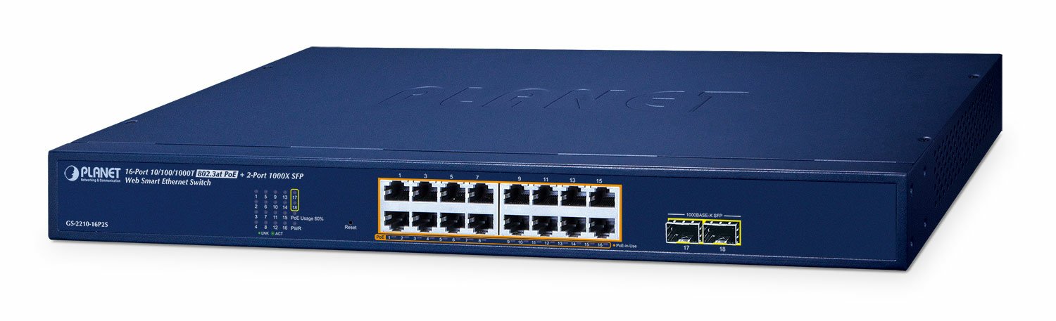 Planet 16-Port Poe+ Web Smart Switch Gs-2210-16p2s