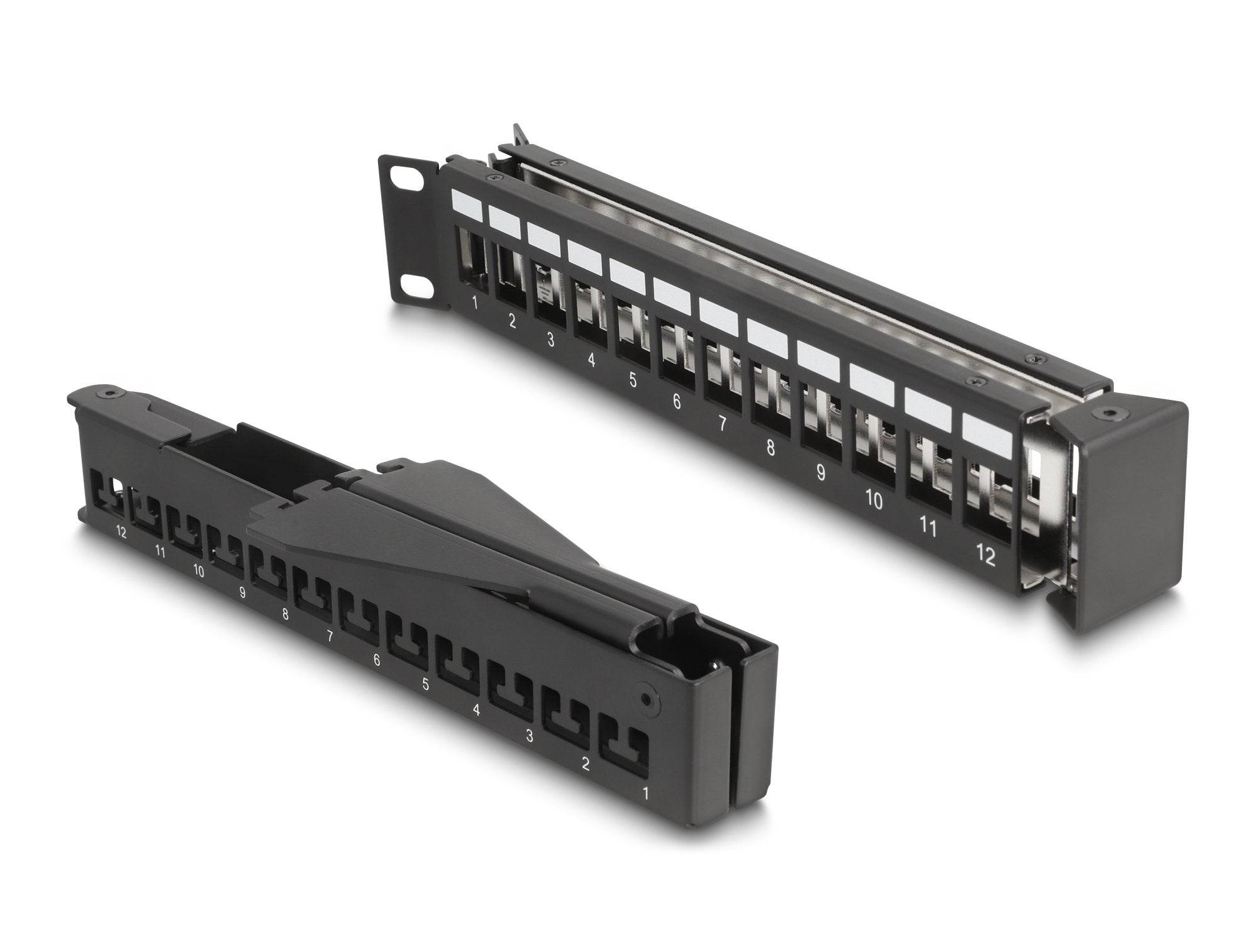 Delock 19 Keystone Patchpanel 24 Port Mit Entlastungsschiene 1 He Gewinkelt Schwarz