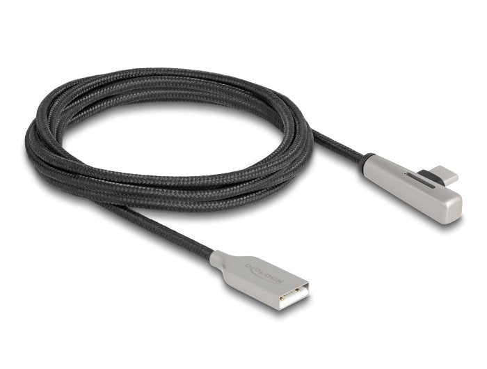 Delock 80767 Cable Usb 2.0 Tipo-A Macho A Usb Type-C Macho Acodado Con Led Y Carga Rápida 60 W 2 M