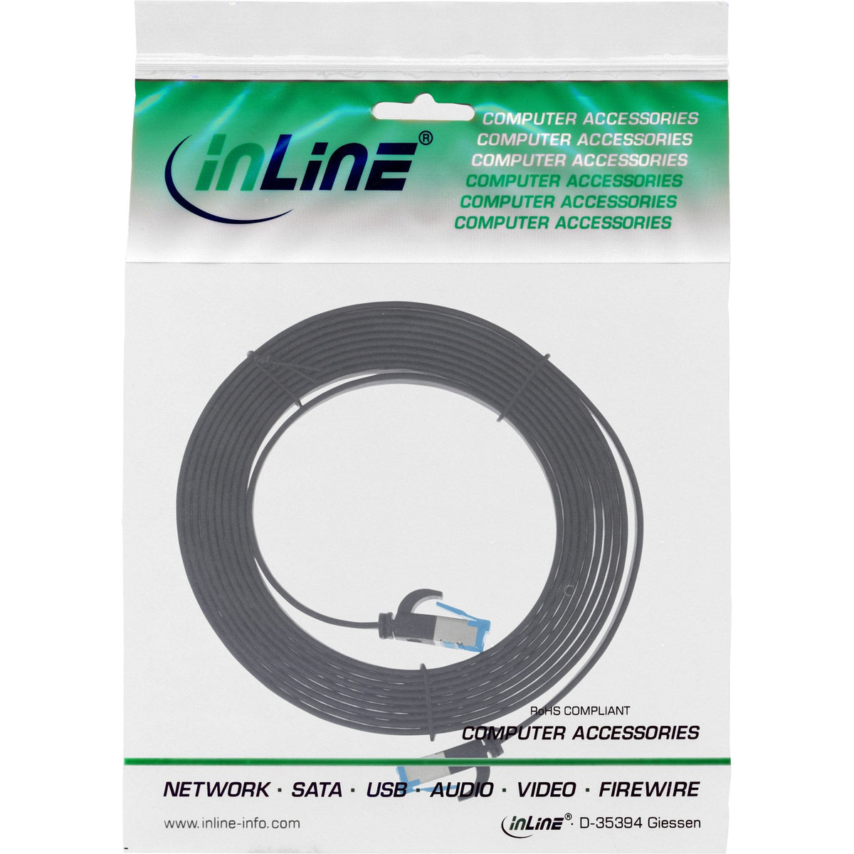Cable De Red Plano Inline, U/Ftp, Cat.6a, Tpe Libre De Halógenos, Negro, 3m