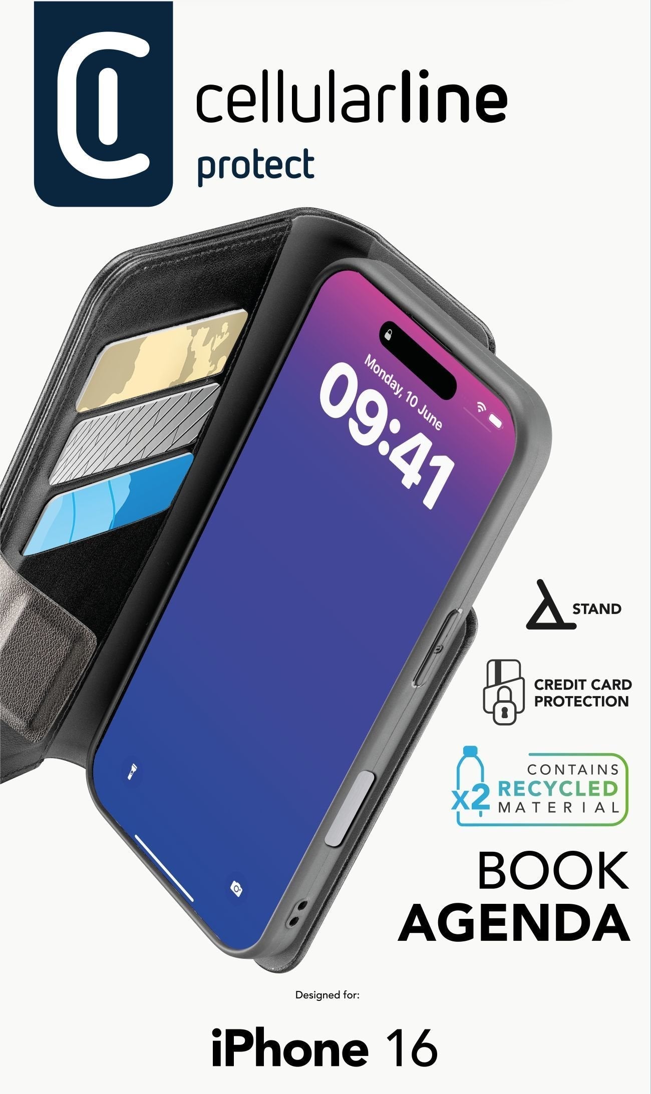 Cellularline Book Agenda 2 Case Iphone 16 Negro