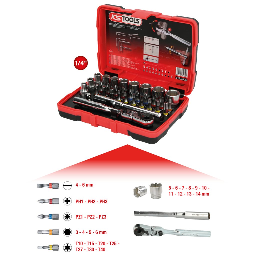 Caja De 33 Piezas Con Torsión De 1/4" De Ks Tools