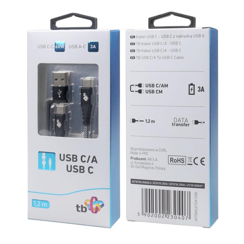 Cable 2w1: Usb C - Usb C Con Nakladka Usb A, 1.2 M