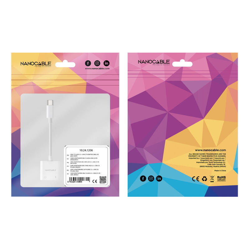 Cable Adaptador Usb-C A Jack+Usb-C/H Pd 60w,Blanco