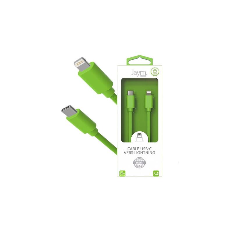 Cable Charge & Synchro Usb-C Vers Lightning Pd (27w) - Longitud 1.5m - Verde - Jaym® Collection Pop**