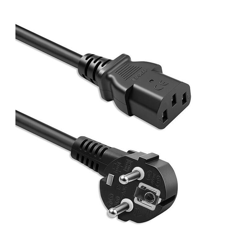 Cable De Alimentación Enchufe Acodada Schuko Cee 7/7 (E/F) Iec C13 3x1.0mm2 Cobre Puro Cu 2m