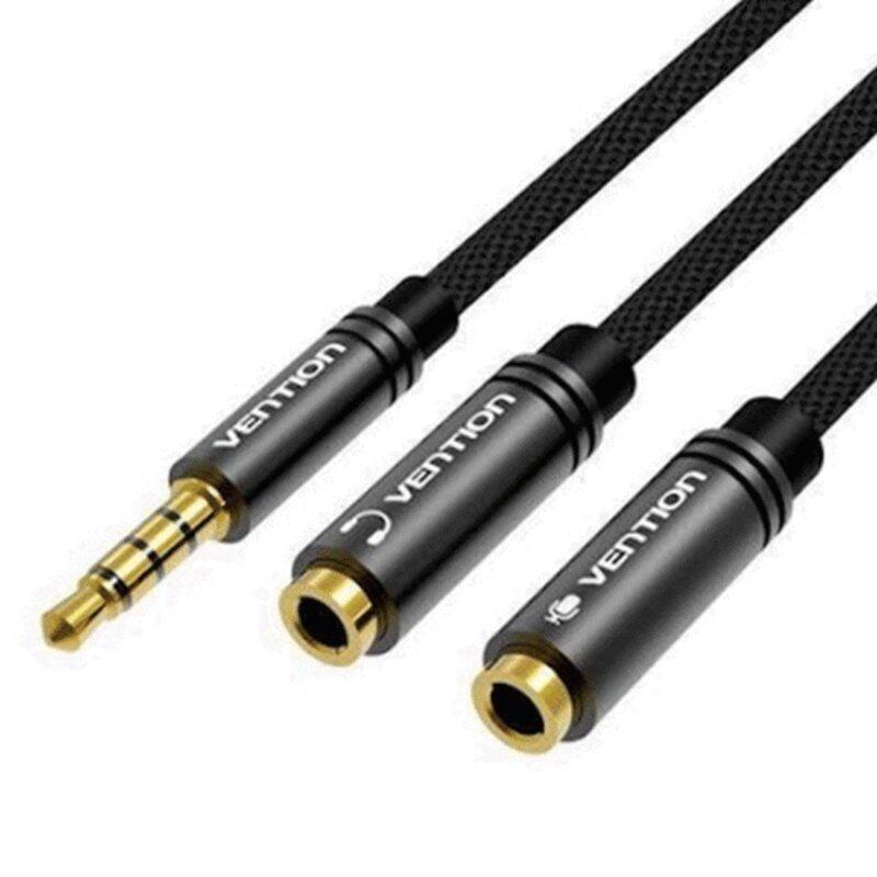 Cable Estéreo Vention Bbwby Jack 3.5 Macho 2x Jack 3.5 Hembra 30cm Negro