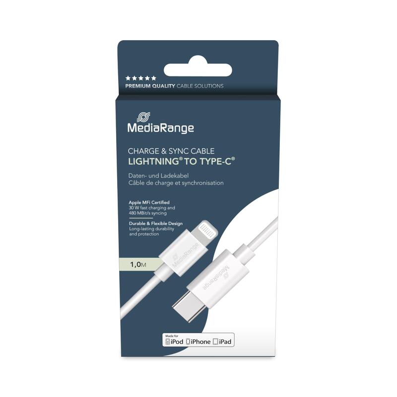 Cable Mediarange Mrcs215 Usb 2.0 1 M  Usb C/Lightning Blanco