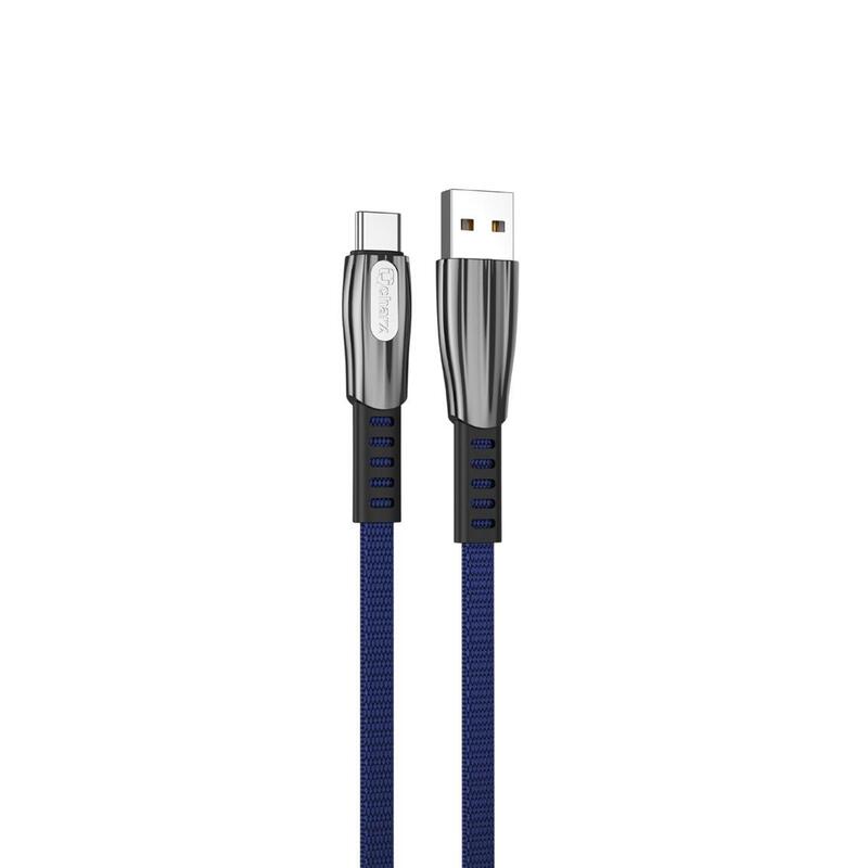 Cable Qcharx Florence Usb A Tipo C 3a 1 M Zinc Azul Cordón Plano Premium