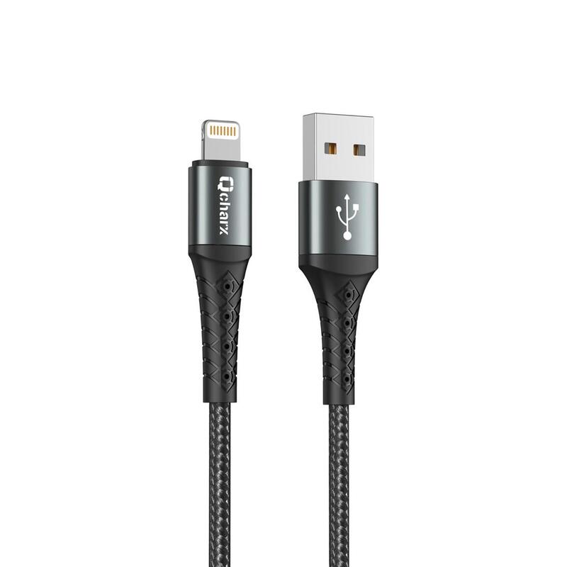 Cable Qcharx Lyon Usb A Lightning 3a 1 M Aleación De Aluminio Negro Cordon Metálico