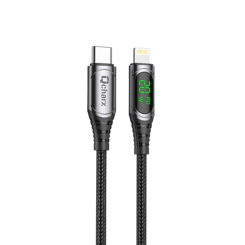 Cable Qcharx Mallorca Tipo C A Lightning 3a 20w 1 M Aleación Aluminio Negro Cable Tela Digital Display