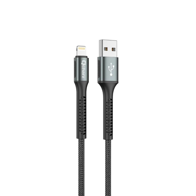 Cable Qcharx Prague Usb A Lightning 3a 1 M Aleación De Aluminio Negro Cordón De Tela Suave