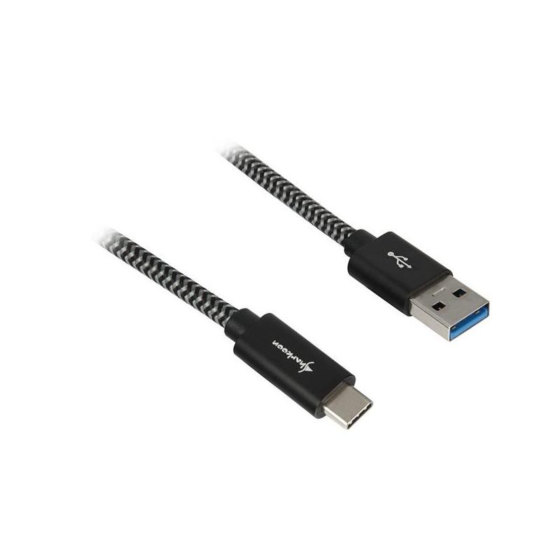 Cable Sharkoon Usb 3.2 Gen 2, Usb-A Macho > Usb-C Macho Negro/Gris, 0,5 Metros, Con Funda