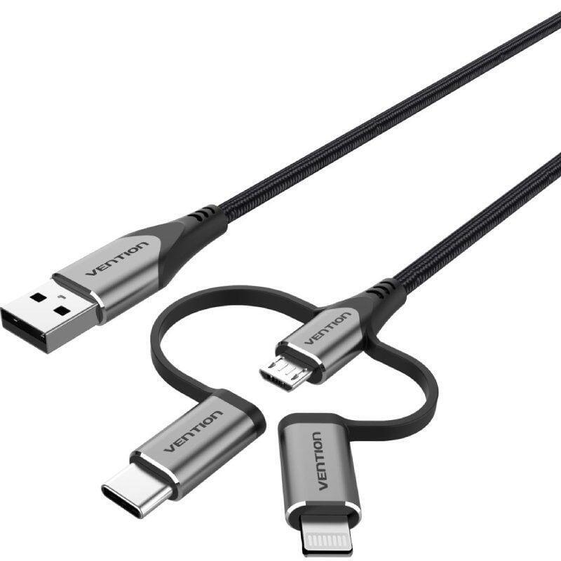 Cable Usb 2.0 Tipo-C Vention Cqjhg Usb Macho Usb Tipo-C Macho Microusb Macho Lightning Macho 480mbps 1.5m Gris
