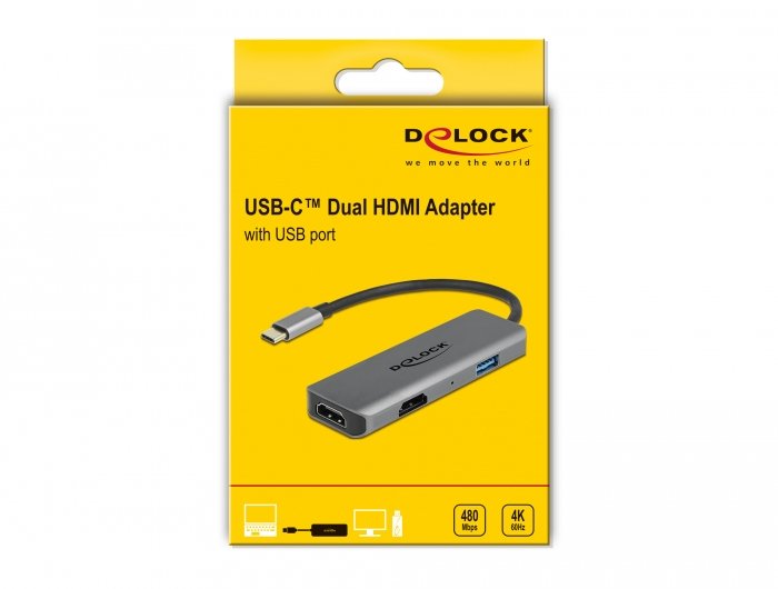 Delock Adaptador Usb Type-C Dual Hdmi Con 4k 60 Hz Y Puerto Usb