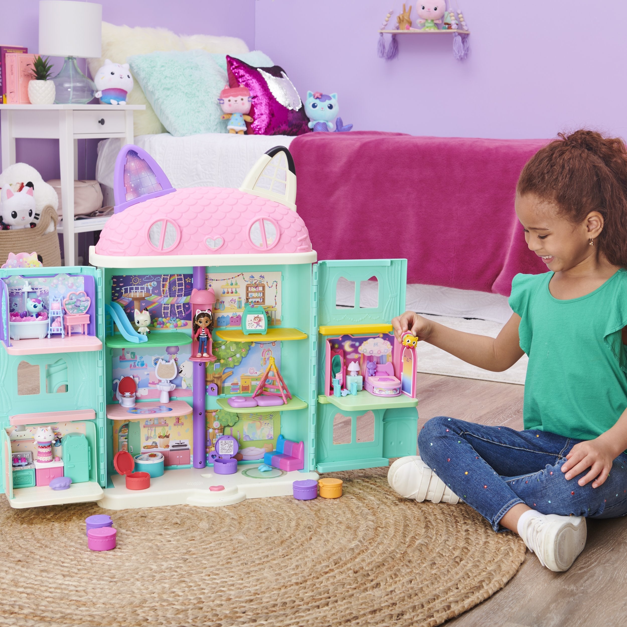 Spin Master Gabby'S Dollhouse Deluxe Room Figura De Juguete Para Dormitorio Con Gato De Peluche Almohada Figura De Gato 6062037