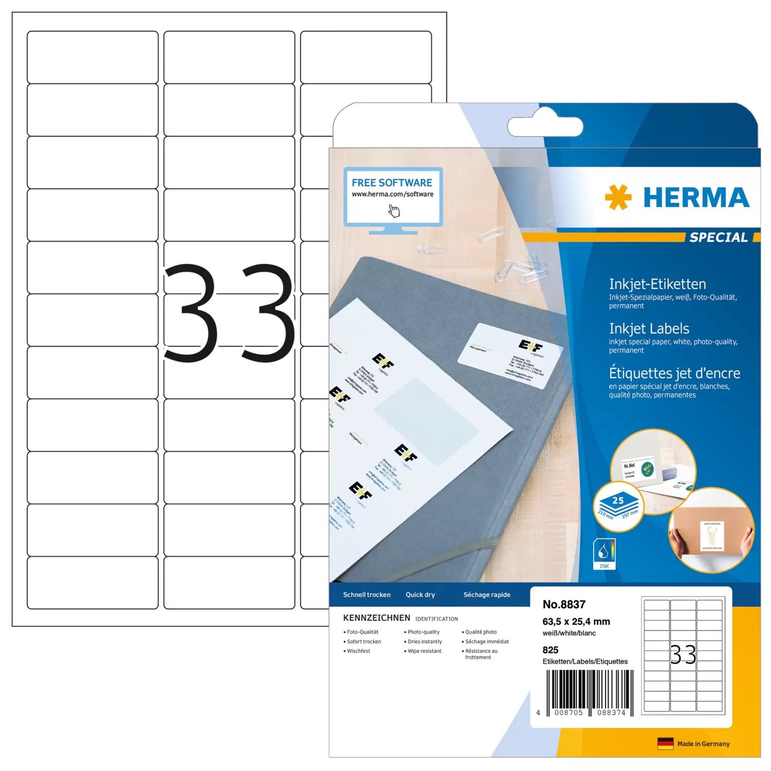 EAN 4008705088374 - HERMA 8837 etiqueta de impresora Blanco Etiqueta para impresora autoadhesiva imagen 1