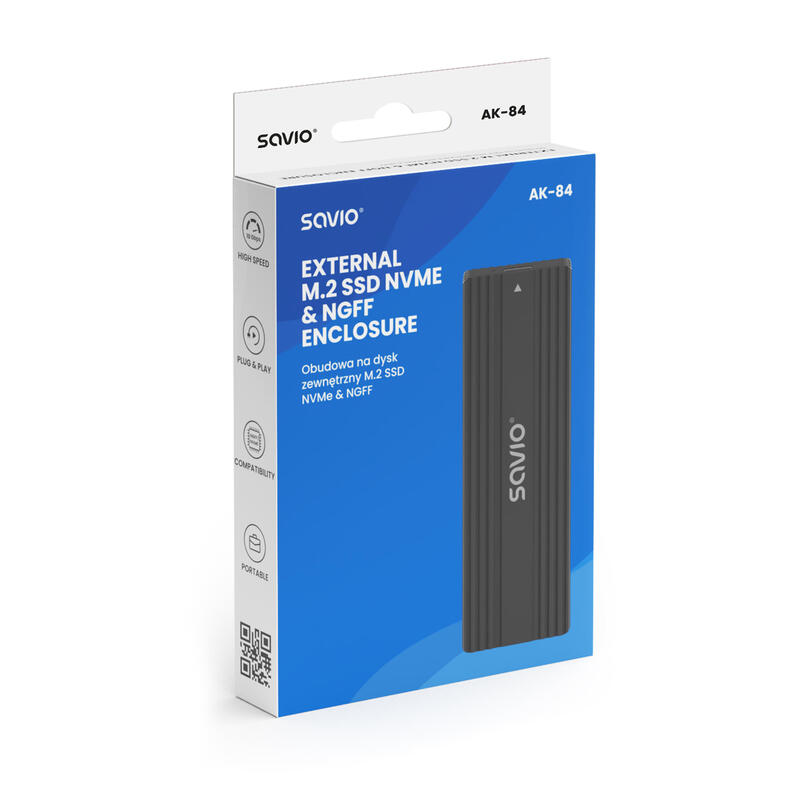 Caja Savio Ak-84 Para Disco Duro Externo Caja Externa Para Unidad De Estado Sólido (Ssd) Negro M.2