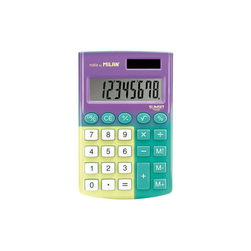 Calculadora Milán Sunset 8 Dígitos Alimentación Dual (Celula Solar/Pila 1.5v) Colores Surtidos