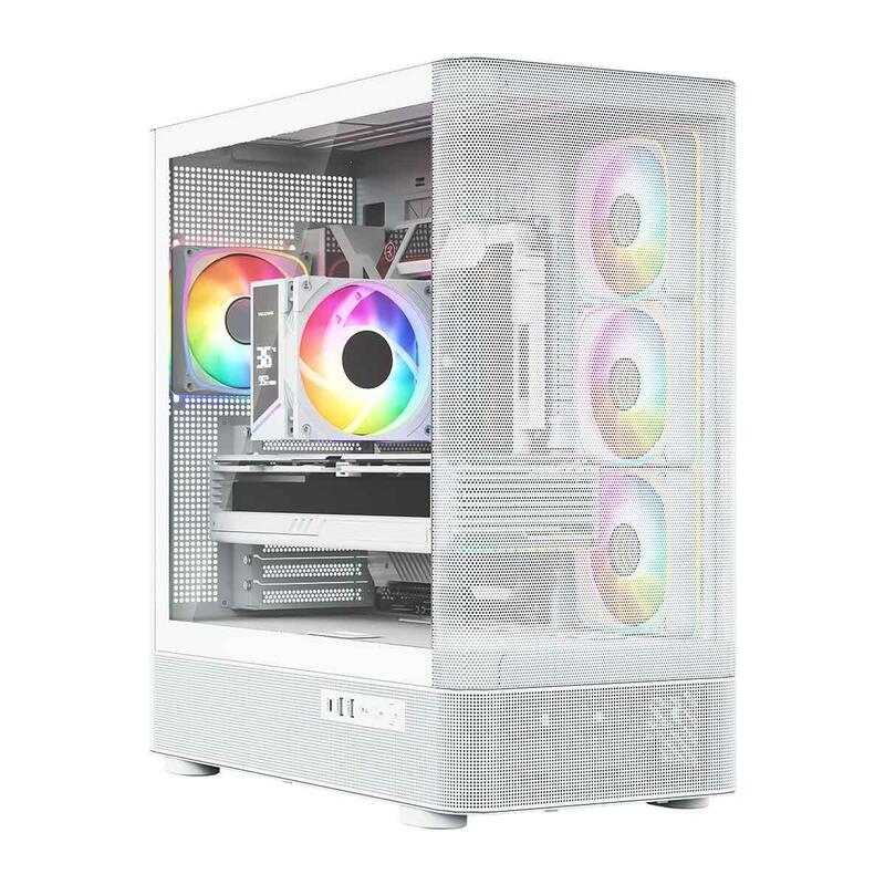 Caja Pc Volcano Aq300 Mid Rgb Glass 4 Ventiladores Blanca