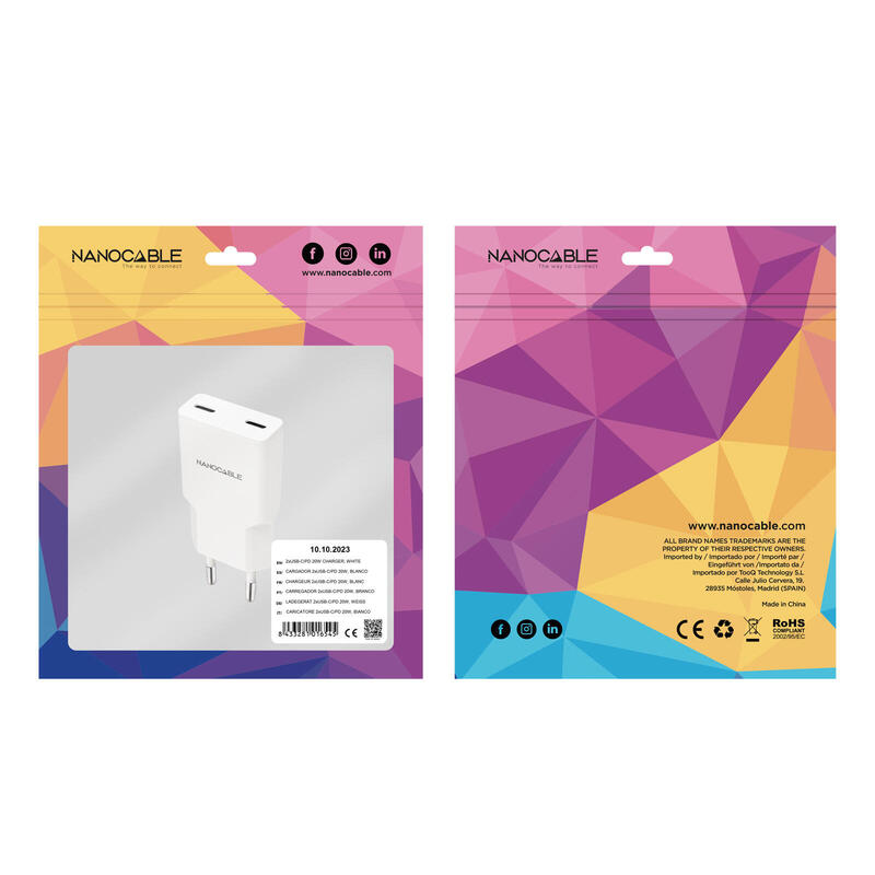 Cargador 2xusb-C/Pd 25w, Blanco
