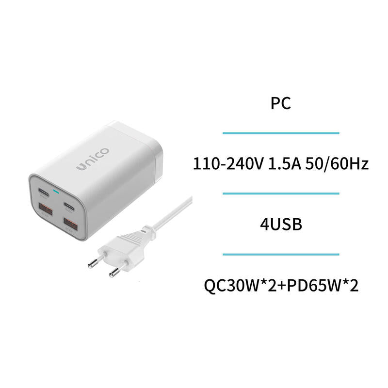 Cargador 4 Puertos 65w Usb A+A+C+C
