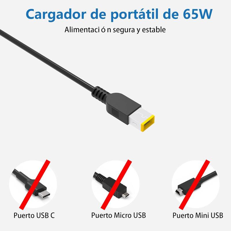 Cargador Usb-C Multipuntas 20v 3,25a 65w Compatible Con Lenovo, Asus, Acer, Hp Y Dell