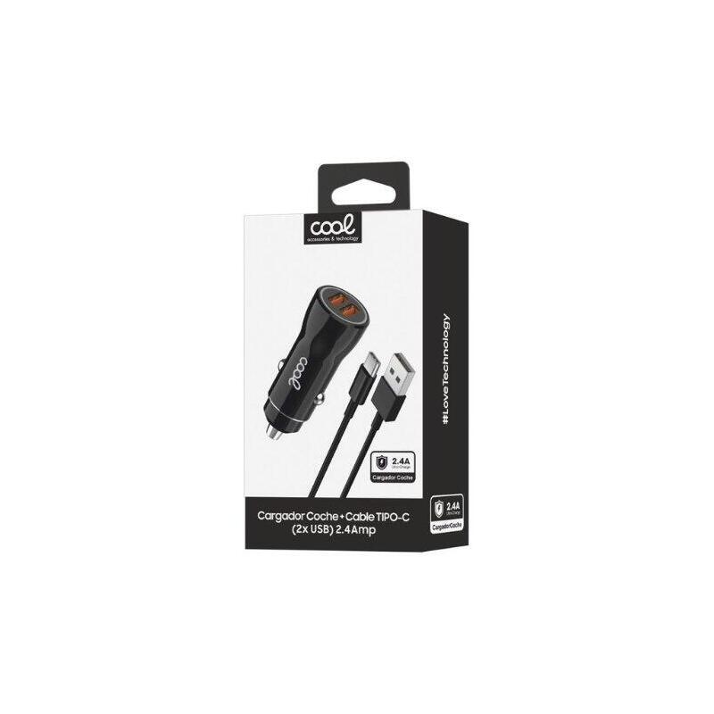 Cargador Cool Coche Dual Usb 20w Negro Cable