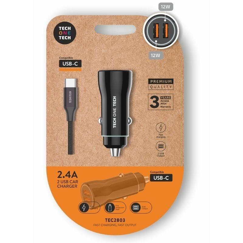 Cargador De Coche Tech One Tech Tec2803 2xusb + Cable Usb Tipo-C 12w