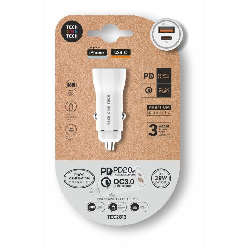 Cargador De Coche Tech One Tech Tec2813 1xusb-Tipo C 1xusb 38w