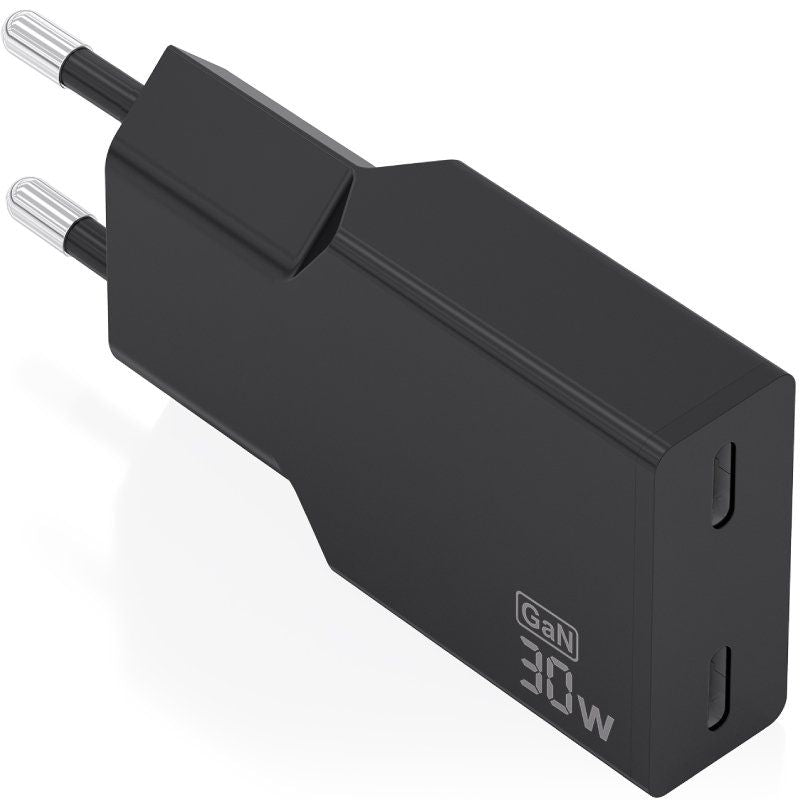 Cargador De Pared Gan Aisens A110-1006 2xusb Tipo-C 30w Negro