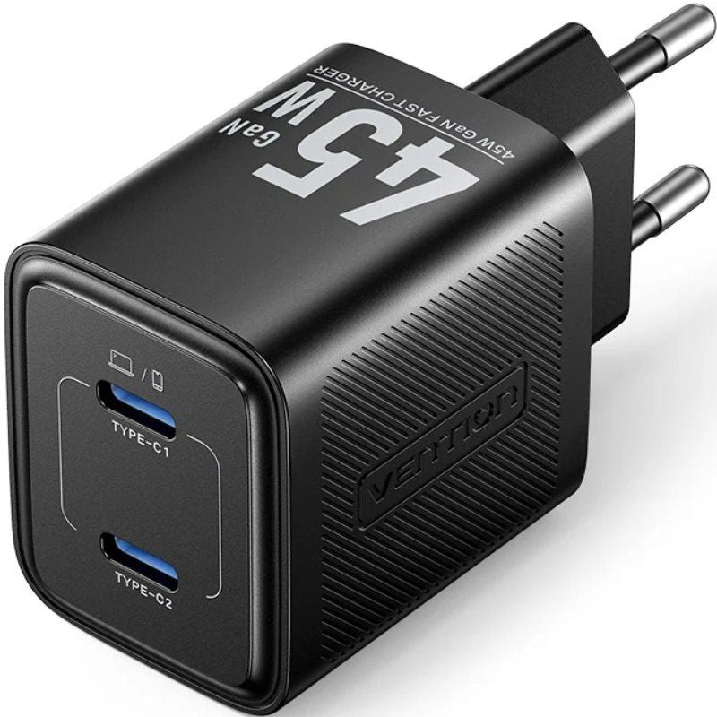Cargador De Pared Gan Vention Fefb0-Eu 2xusb Tipo-C 45w