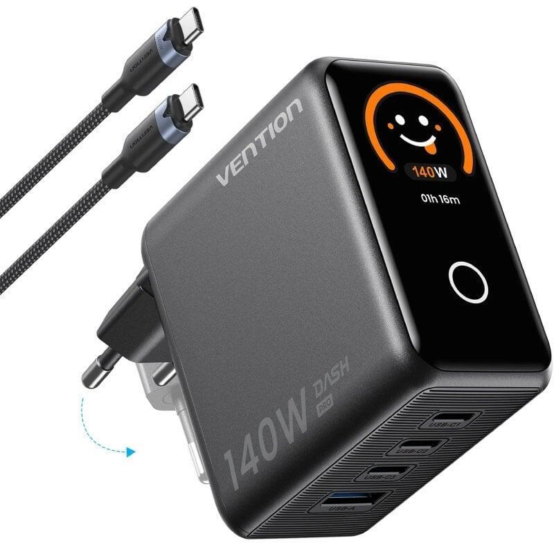 Cargador De Pared Gan Vention Tz-Fcoh0-Eu 3xusb Tipo-C + Cable Usb Tipo-C 1xusb 140w